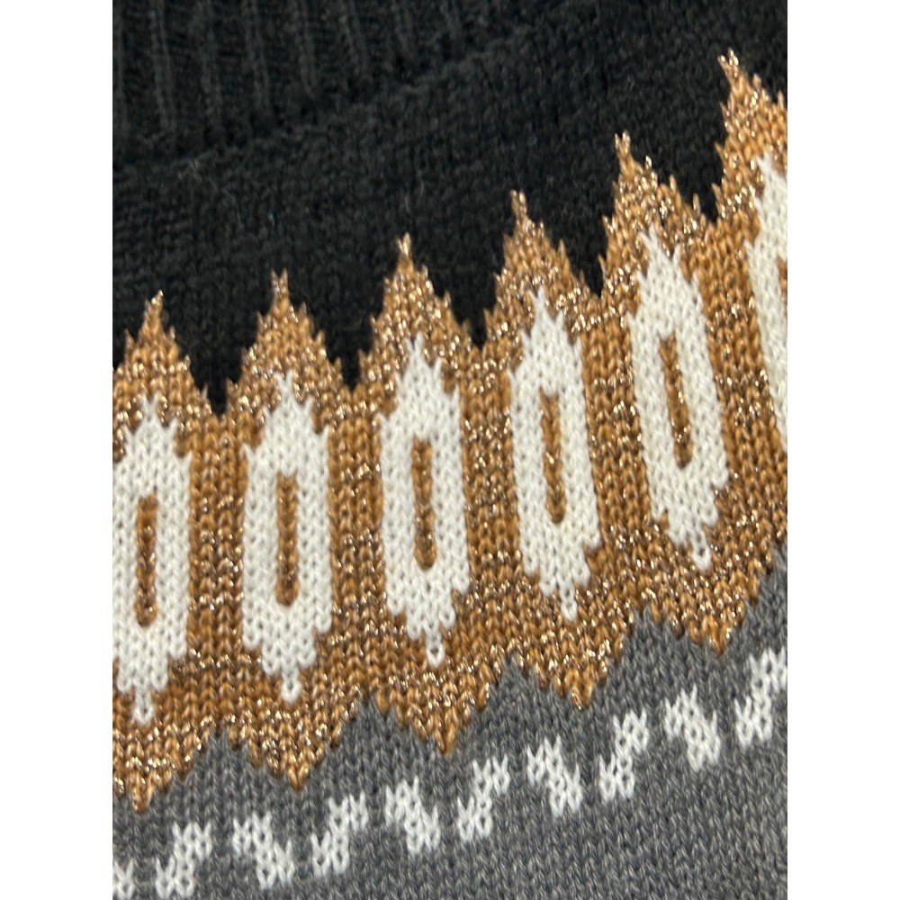 Crown & Ivy Sweater Women 3X Grey Fair Isle Metallic Scoop Neck Long Sleeve - Picture 6 of 7
